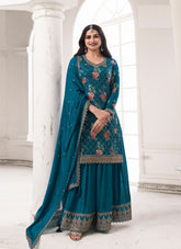 Attractive Looking Designer Salwar Suit in Aqua Blue Colour